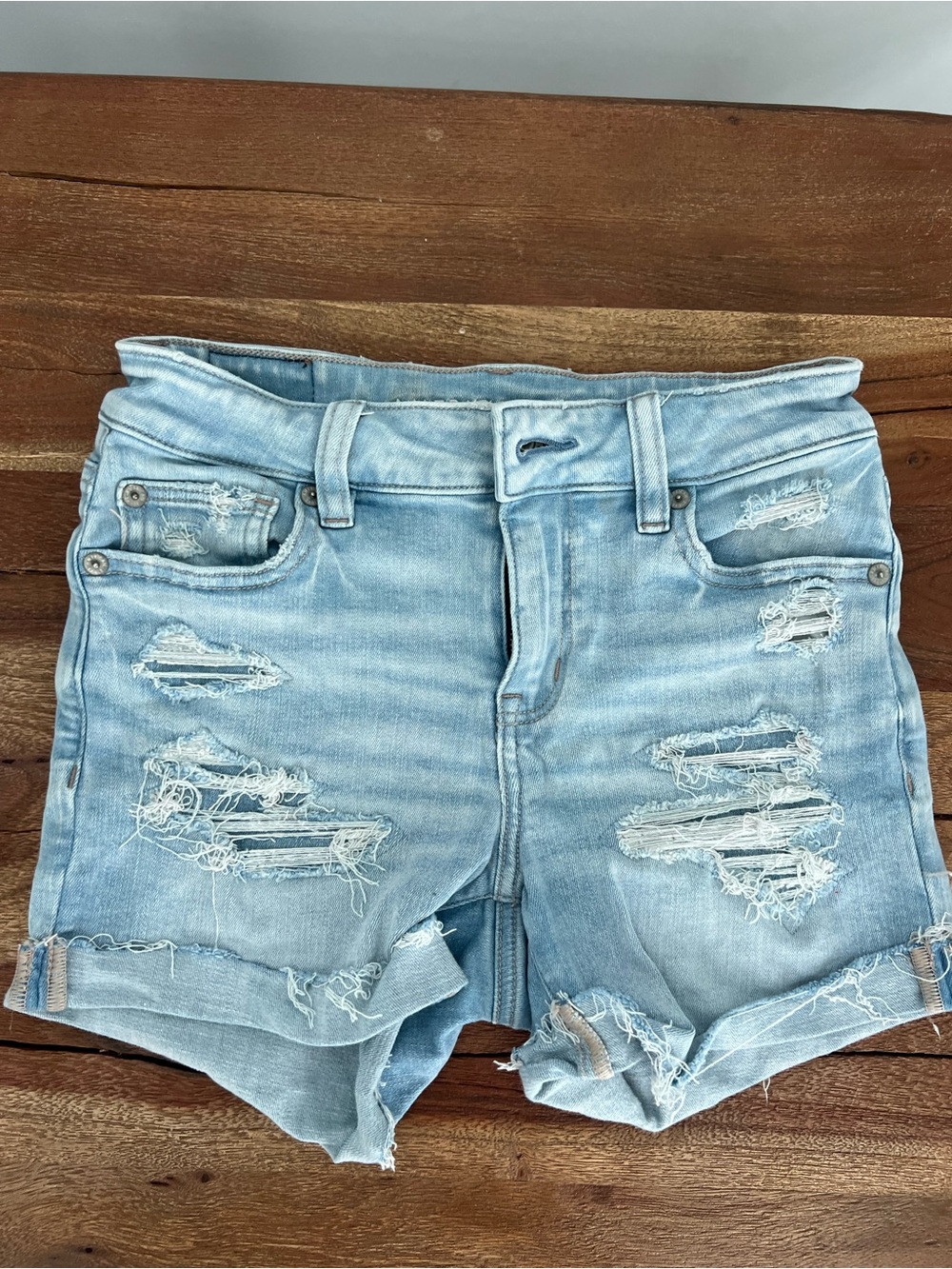American Eagle  Light Wash Distressed Denim Shorts - Women's